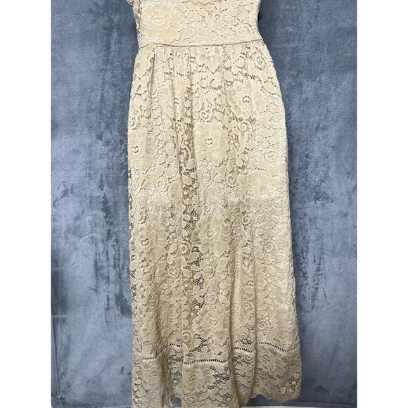 NSR Beige Lace Crochet Trim Midi Dress L - Picture 10 of 16